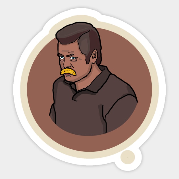 Ron Swanson eating a banana Sticker by rrsegnini